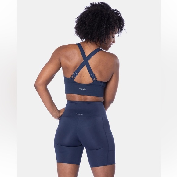 Handful High Five High Waisted Biker Shorts Size S In Night Swim Navy - Picture 2 of 11